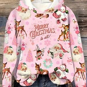 Pink Santa Retro Christmas Sweatshirts Pink Christmas Hoodiie Vintage Reindeer